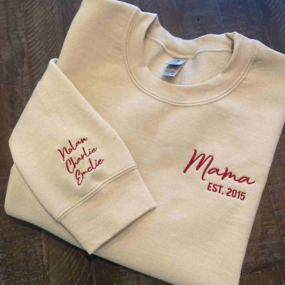 Embroidered Mom Crewneck, Grandmother Sweatshirt with Kids Names, Personalized Embroidered