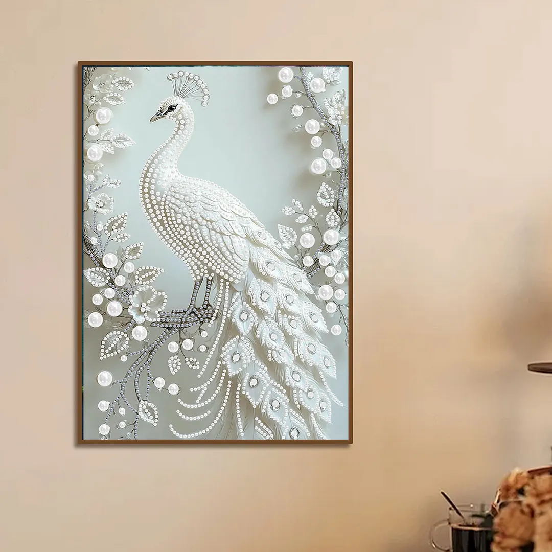 Pearl Painting Kit for Adults White Peacock 11.81x15.75in