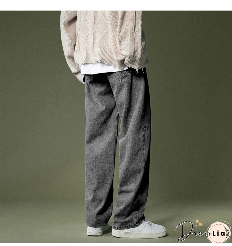 Korean Wide-leg Jeans Mens Fashion Retro Casual Men Streetwear Autumn Wild Loose Hip-hop