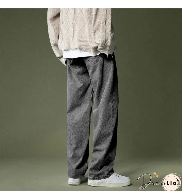Korean Wide-leg Jeans Mens Fashion Retro Casual Men Streetwear Autumn Wild Loose Hip-hop