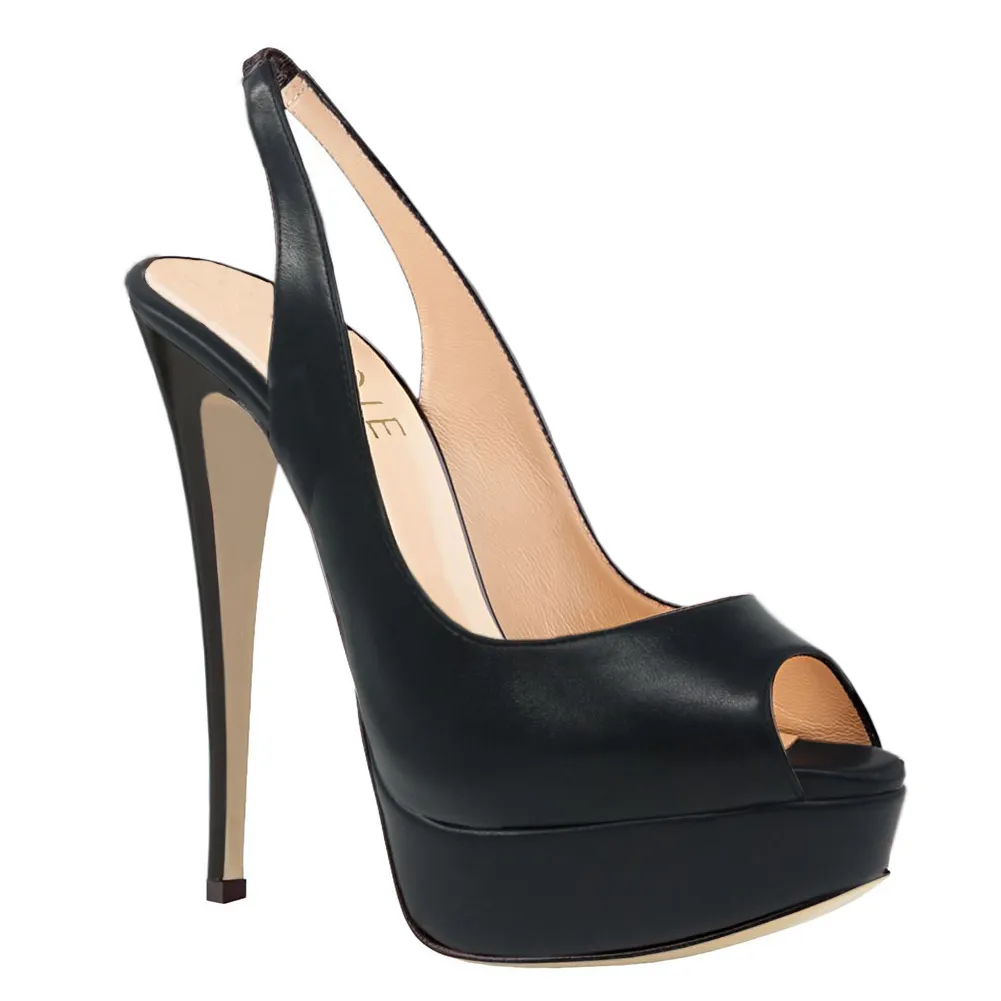 150mm Slingback Sandals Platforms Sky High Party Black Matte Pumps-vocosishoes