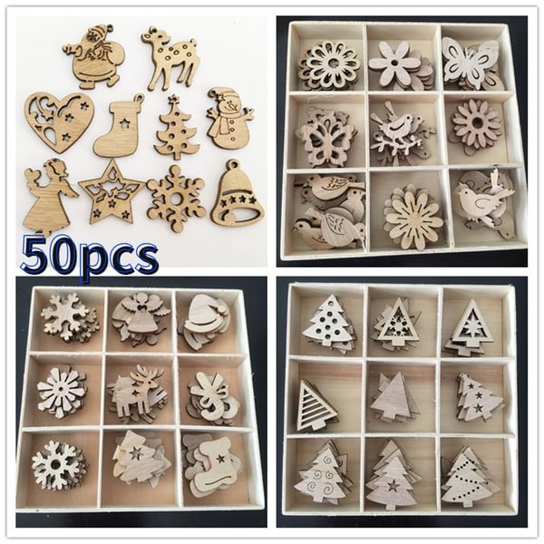 Pack of 50 Wooden Christmas Tree Ornaments Christmas Party Home Decorations New Year Santa Claus Snowman Gifts Decorations - Shop Trendy Women's Fashion | TeeYours