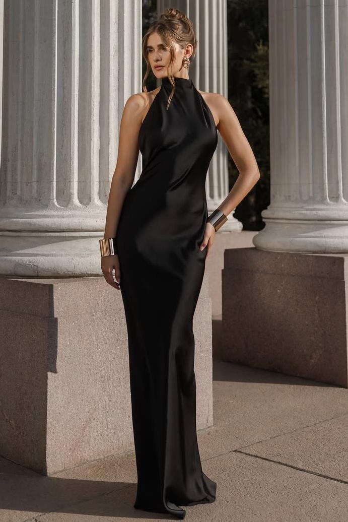 Lvs&Broner Halter Sleeveless Backless Mermaid Long Prom Dress With Pleated 