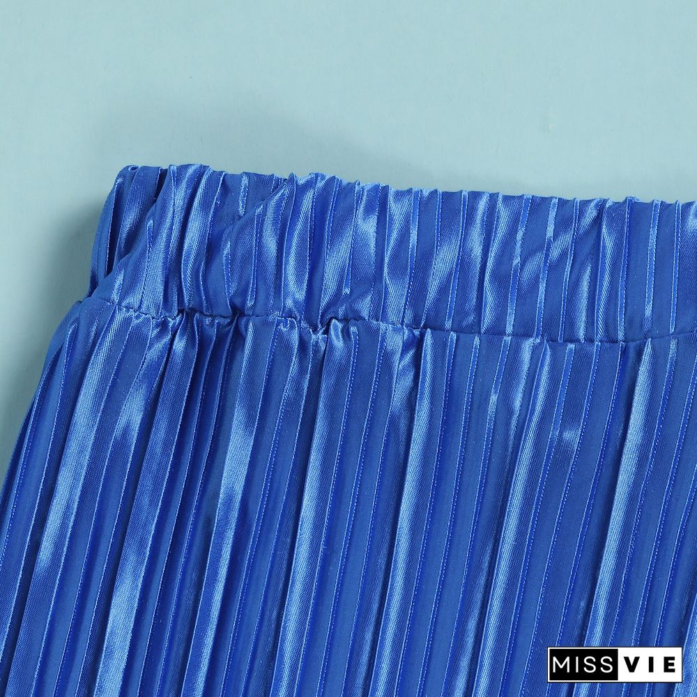 Pleated Loose Blouse Crop Top Wide Leg Pants Outfits