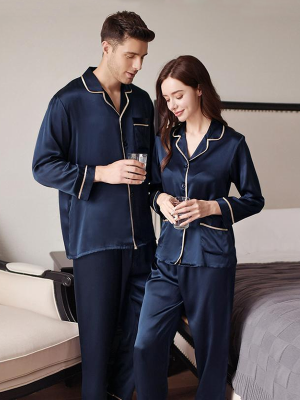 22 Momme Pyjama en soie classique couple- SOIE PLUS