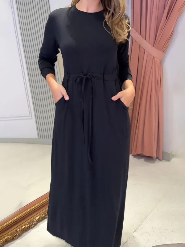 Style & Comfort for Mature Women Women's Long Sleeve Scoop Neck Soild Maxi Dress