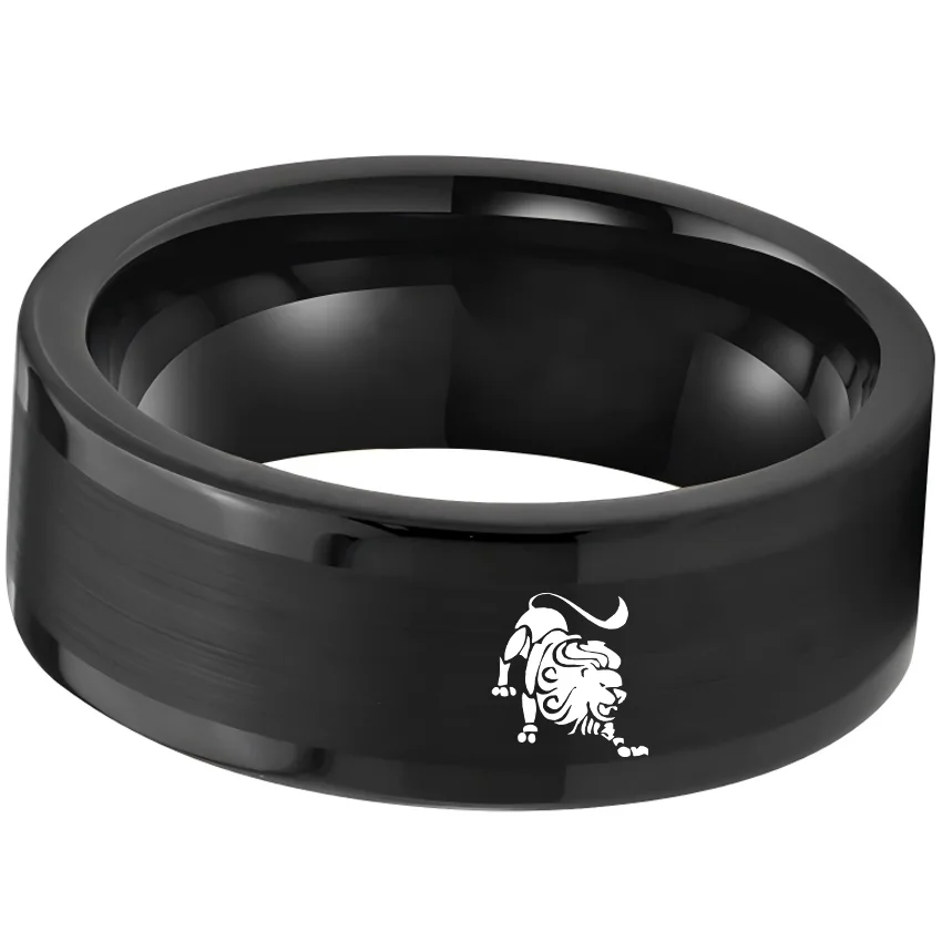 Mens Womens Flat Leo Tungsten Carbide Ring Black Couple Wedding Bands Top Comfort Fit 4MM 6MM 8MM
