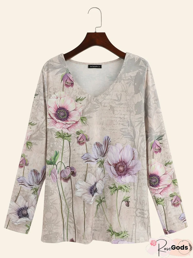 Floral Cotton-Blend 3/4Sleeve Casual Shirts & Tops