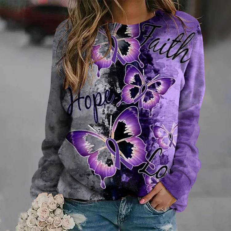 Faith Hope Love Butterfly Print Sweatshirt