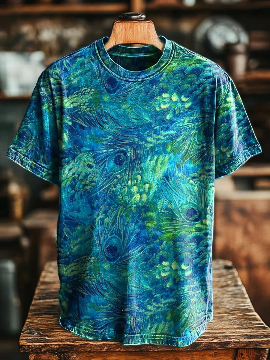 Eagerlys Unisex Retro Peacock Pattern Art Print T-shirt Eagerlys