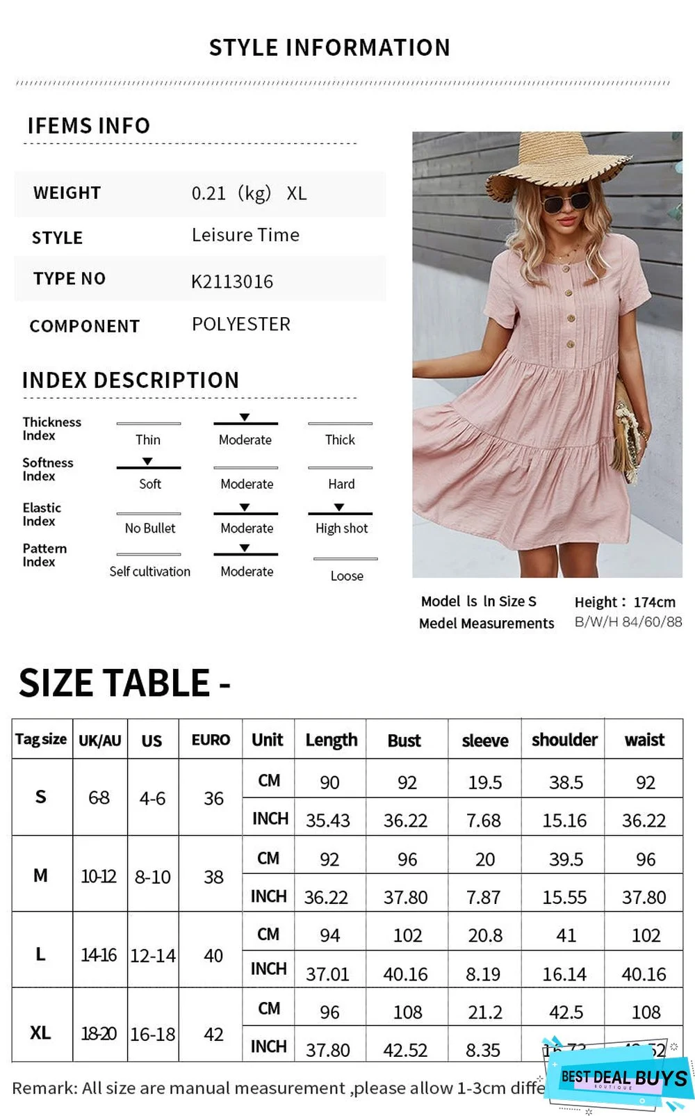 Women's Solid Color Dress Spring and Summer Short Sleeve Cotton Skirt