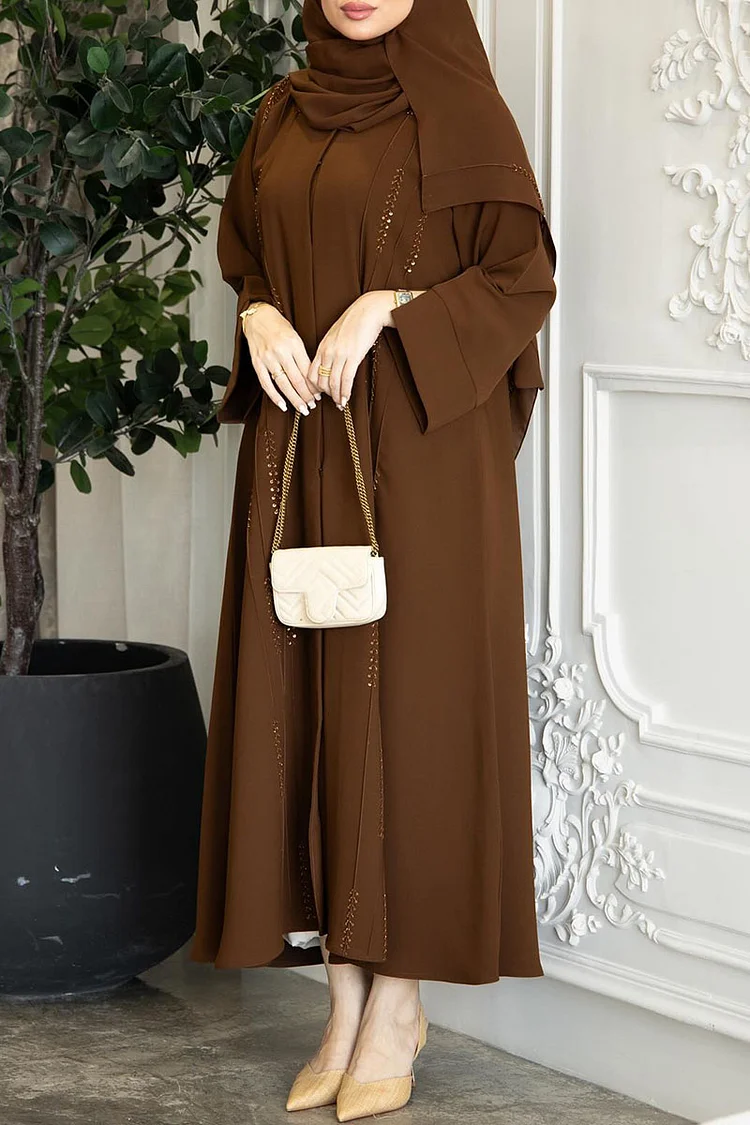 Embroidery Long Sleeve Slit Cuff Loose-Fit Abaya With Head Scarf [Pre Order]