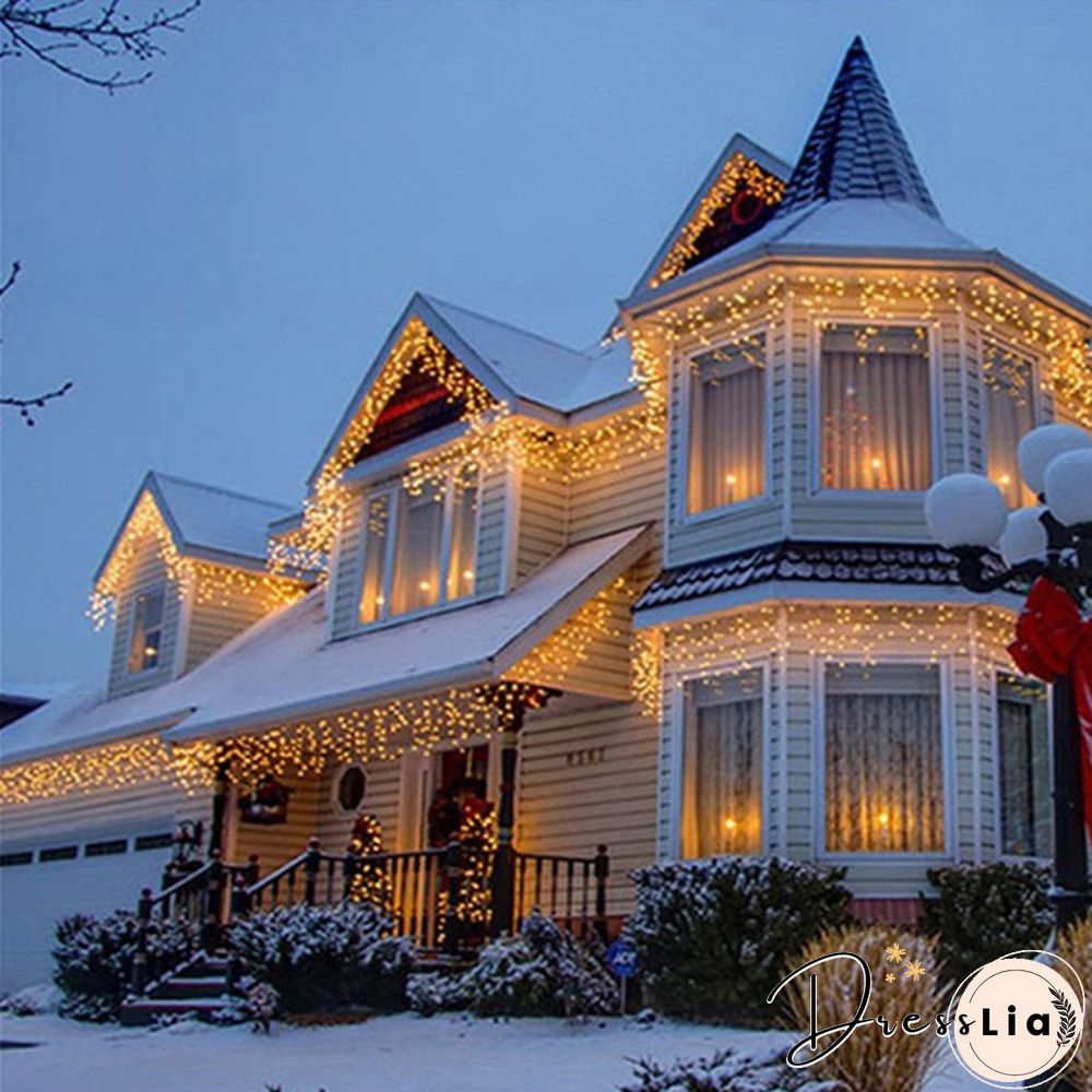 5M Christmas LED Curtain Icicle String Lights Droop 0.4-0.6m AC 110V/220V Garden Street Outdoor Decorative Holiday Light