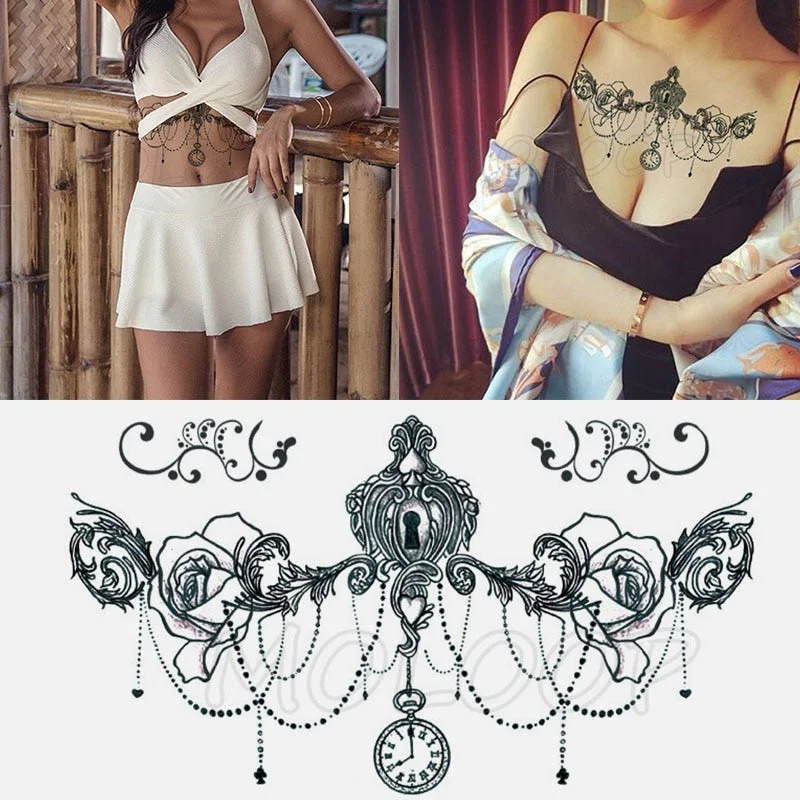 Temporary Tattoo Sticker Plant Leaf Flower Like Butterfly Sexy Chest Back Fake Tatoo Waterproof Flash Tatto Art for Woman Girl
