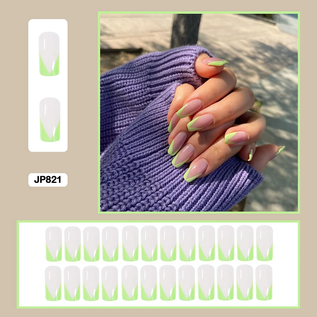 French V Simplicity Elegant Trapezoidal Wearable Fake Nails-Nail Inspo