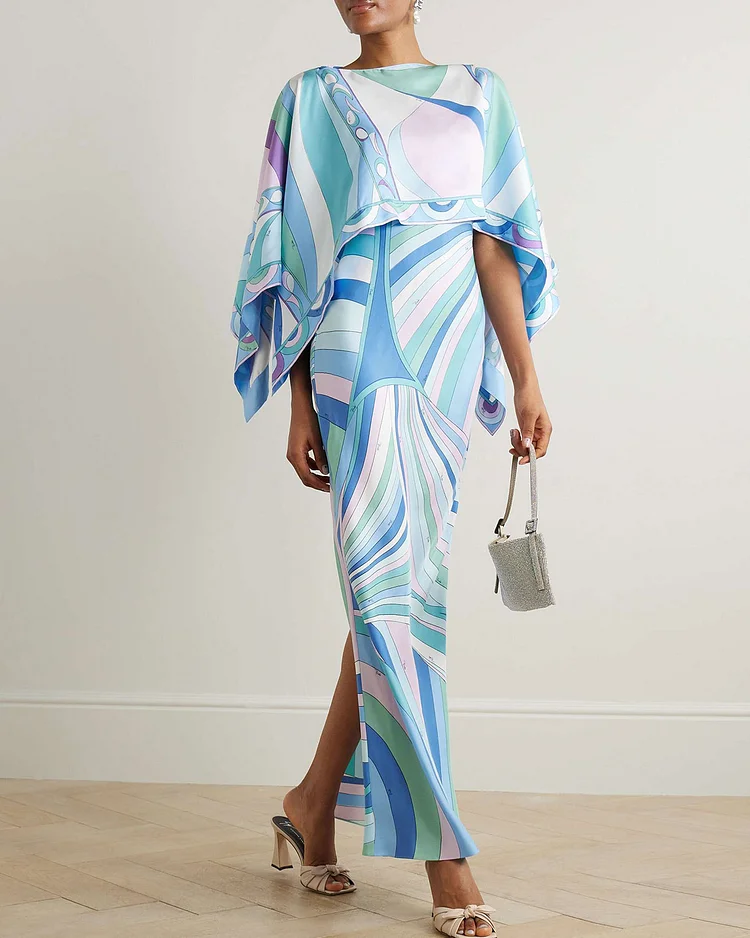  Layered printed silk-twill maxi dress