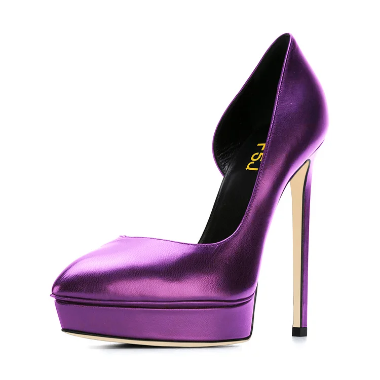 Women's Purple Platform Stiletto Heels Closed Toe D'orsay Pumps For Prom |FSJ Shoes