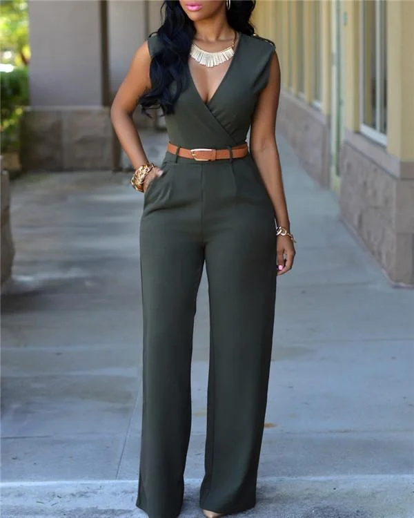 v neck solid casual short sleeve jumpsuits p265160
