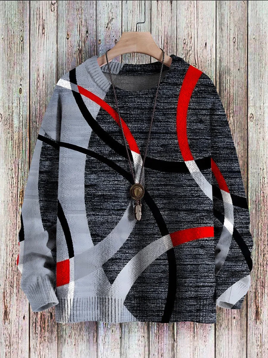 Abstract Geometry Art Casual Print Pullover Knitted Sweater