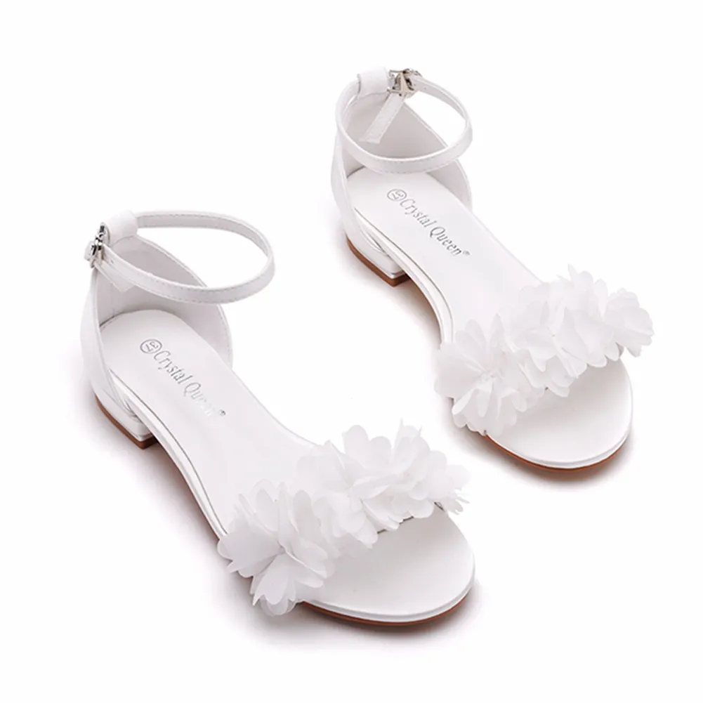 Breakj Breakj Cm Square With A Shallow Mouth With Buckle Sandals Ivory White Silk Satin Bridal White Flowers Sandals Woman