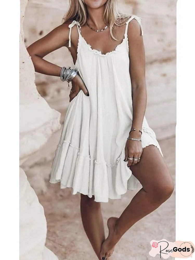Women's Shift Dress Short Mini Dress White Black Brown Sleeveless Solid Color Backless Summer V Neck Casual White Dresses Linen
