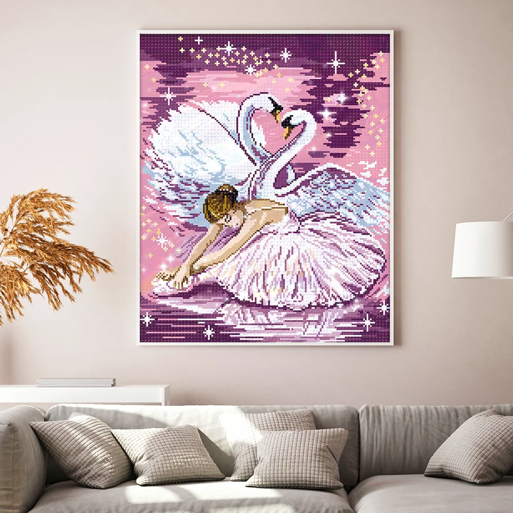 9CT Full Stamped Cross Stitch Bead Embroidery- Swan Dance(Canvas| 43*54CM)