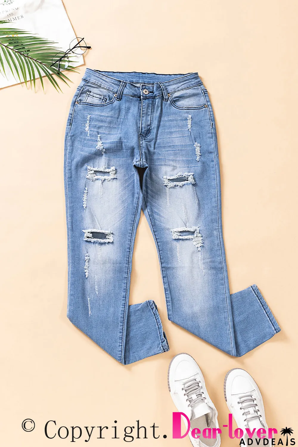 High Waist Distressed Skinny Jeans