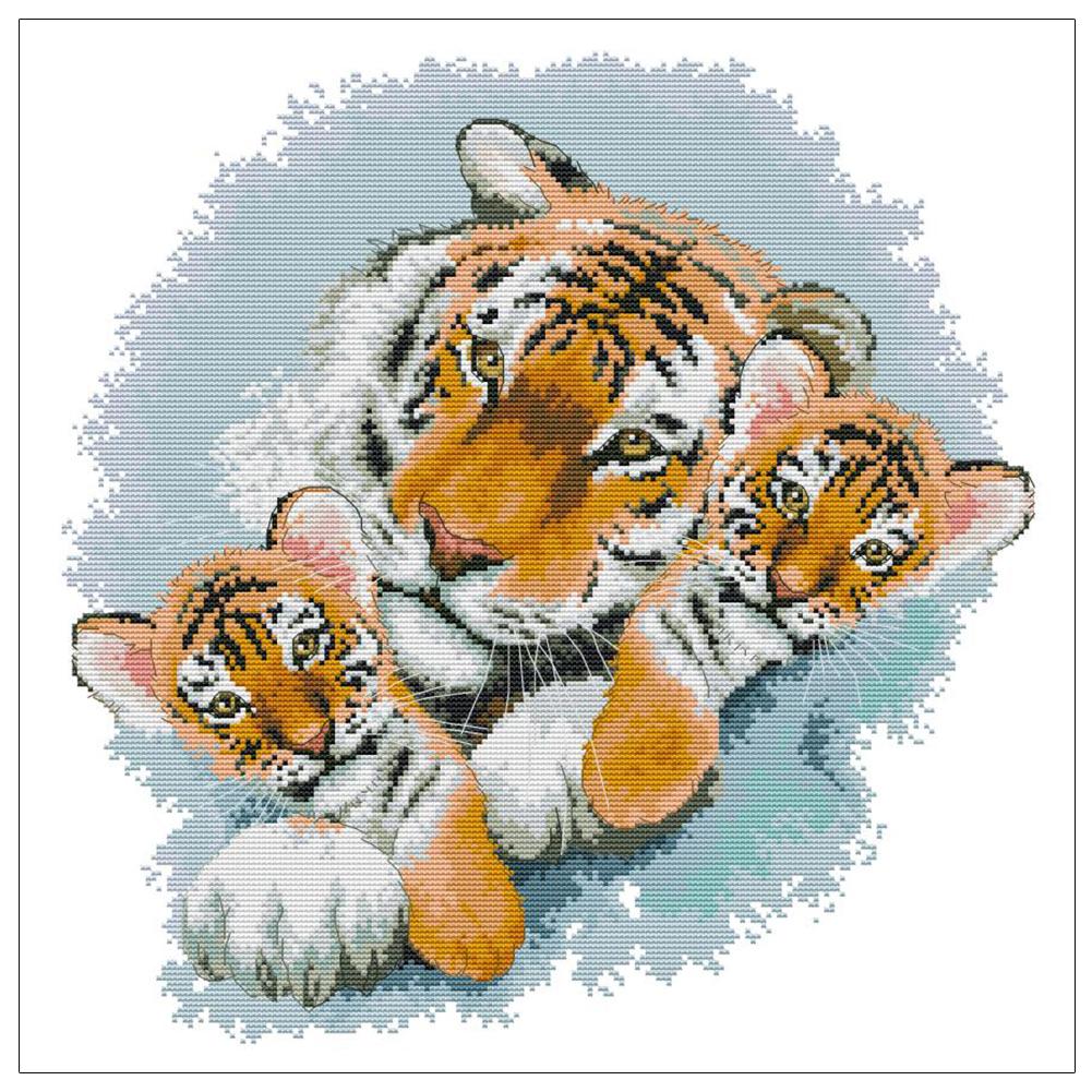 

Tiger Mother And Tiger Baby - 14CT Stamped Cross Stitch - 44*44cm, 501 Original