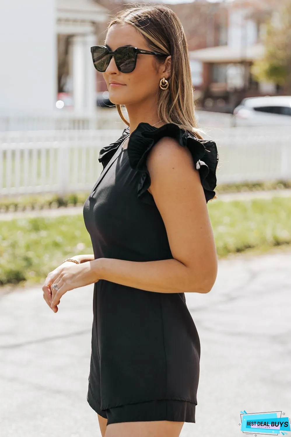 Ruffle Sleeves Solid Romper