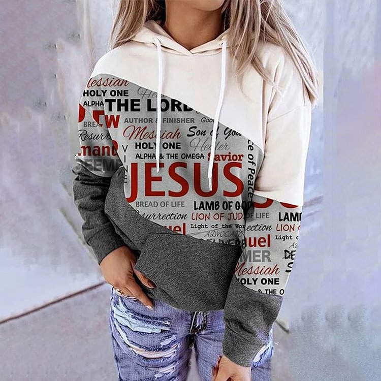 Comstylish Women's Jesus Print Colorblock Casual Hoodie