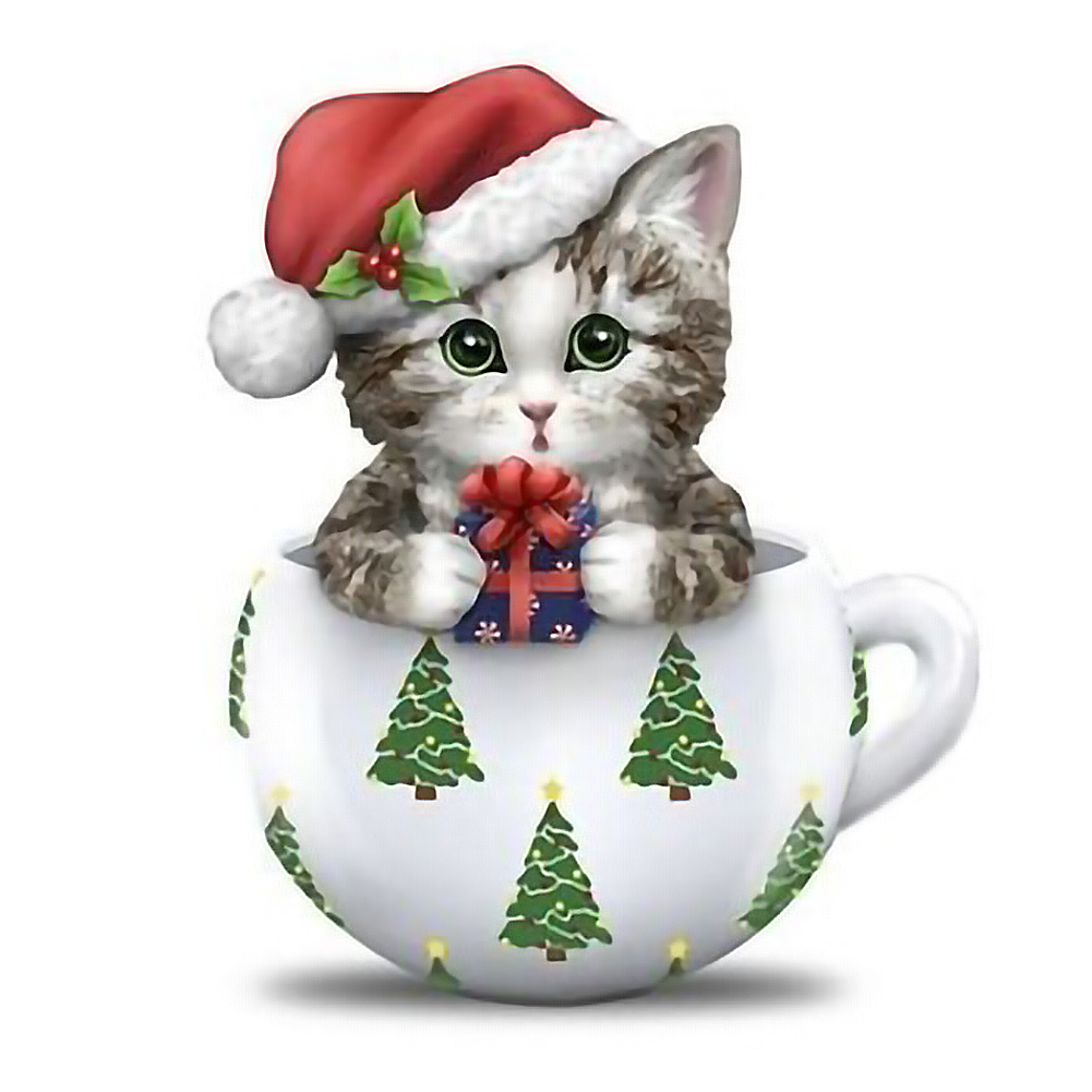 

35*35CM - 11CT Stapmed Cross Stitch - Cup Cat, 501 Original