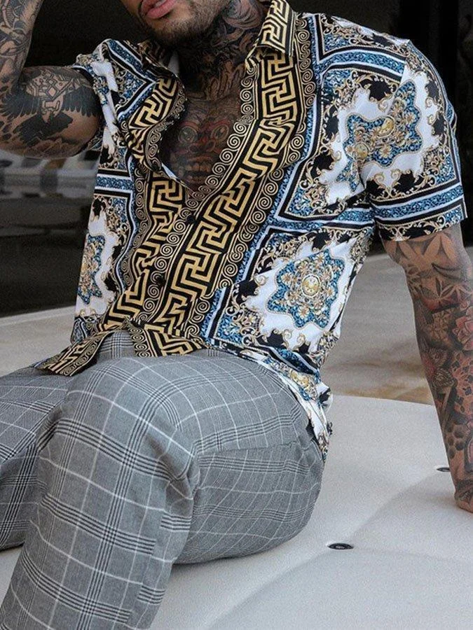 Black Casual Printed Stand Collar Shirts & Tops
