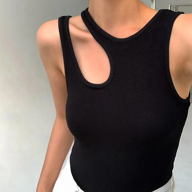Brownm Brownm Women's Dress Street Hipster Fashion Wind Round Collar Side Irregular Hollow Out Design Women's Solid Color Slim Small Back