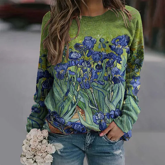 Iris Print Round Neck Casual Sweatshirt