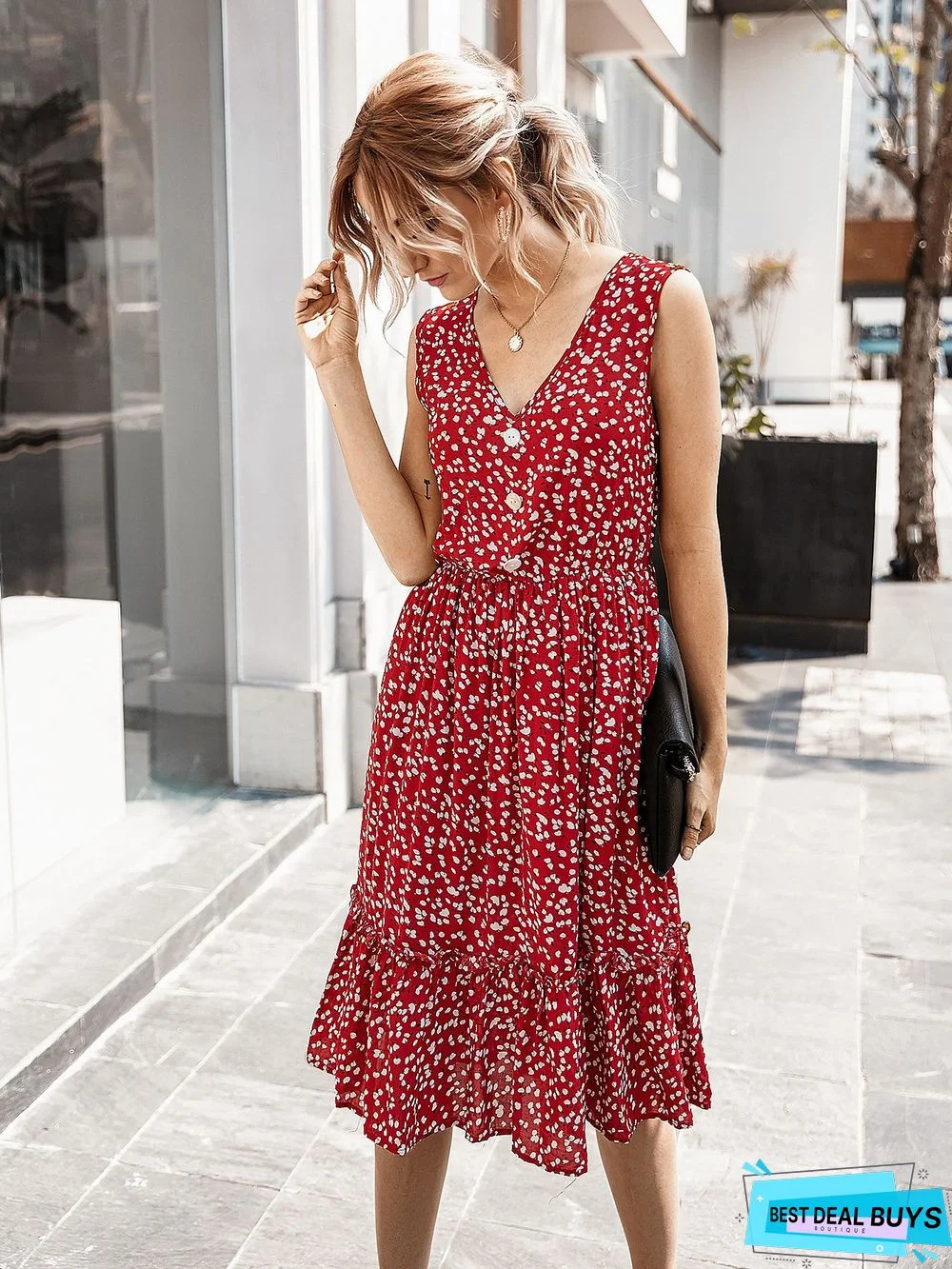 Women's Summer Small Crushed Flower V-Neck Dress