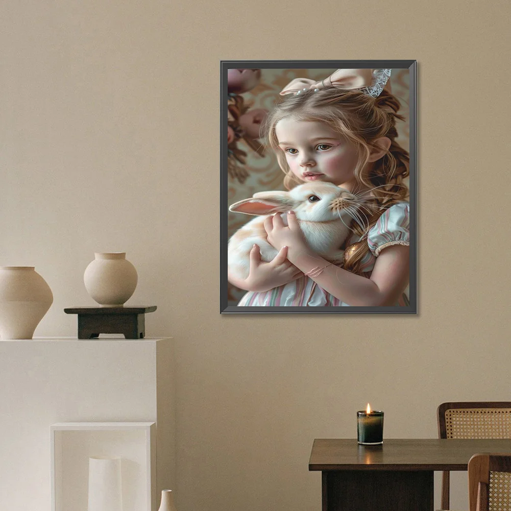 Full Round Diamond Painting 30*40cm - Girl Holding A Rabbit