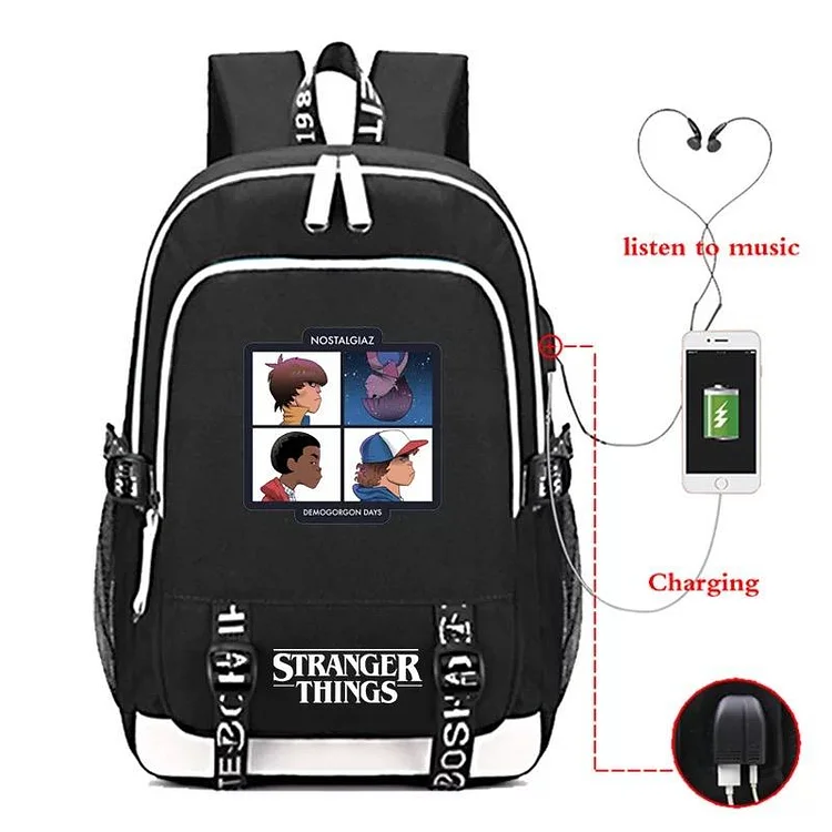Mayoulove Stranger Things Eleven #1 USB Charging Backpack School Note Book Laptop Travel Bags-Mayoulove