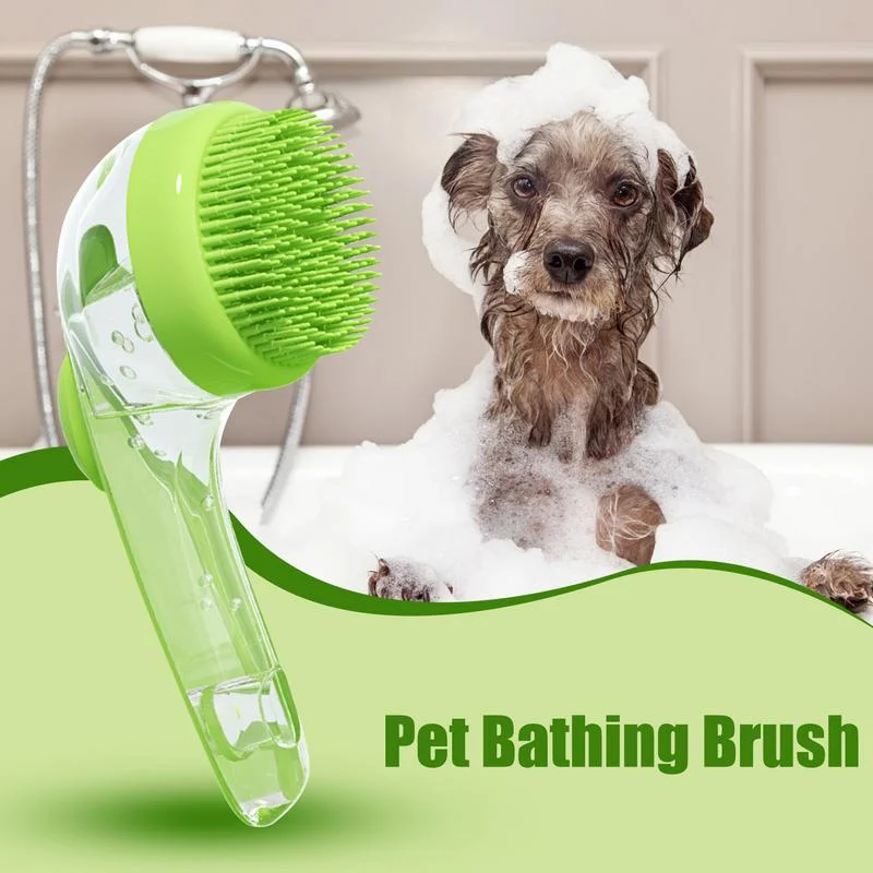 Furry Pet Bath Brush Soft Silicone Long Handle With Shampoo Dispenser