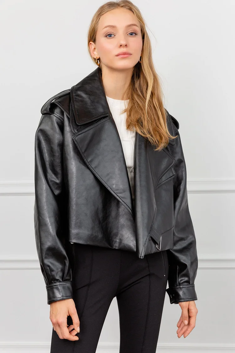 Alexa Black Oversize Vegan Leather Jacket QueenFunky