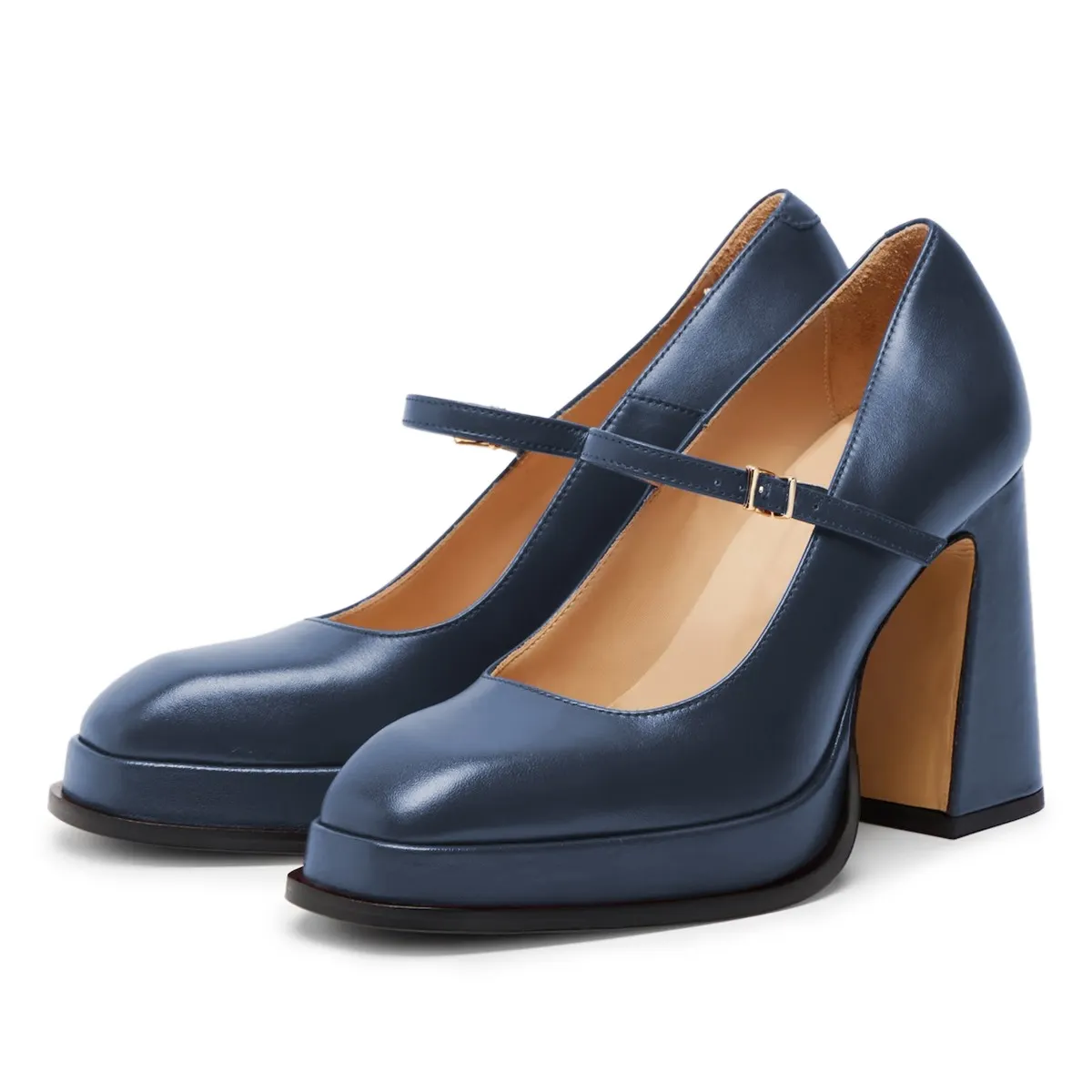 Women's Classic Navy Square Toe Platform Mary Jane Shoes Heels Nicepairs