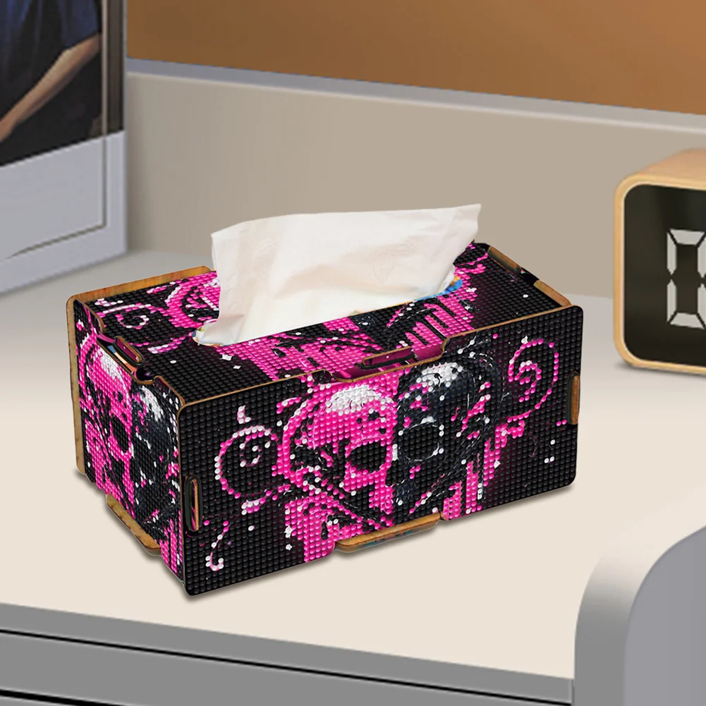 Heart Skull Diamond Painting Tissue Box Wooden Diamond Art Tissue Storage Box