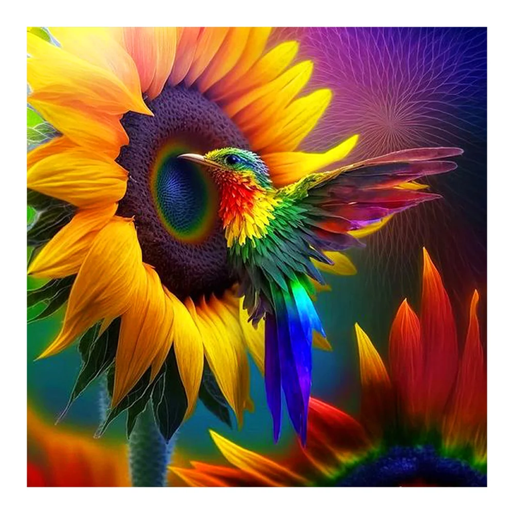 Diamond Painting - Full Round Drill - Hummingbird Sunflower(30*30cm)