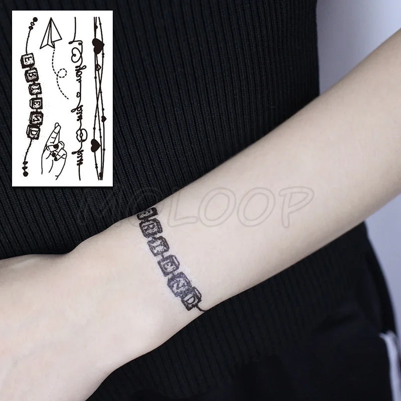 Water Transfer Tattoo Sexy Black Letter Lifeline Tattoo Body Art Waterproof Temporary Fake Flash Tattoo for Man Woman 10.5*6cm