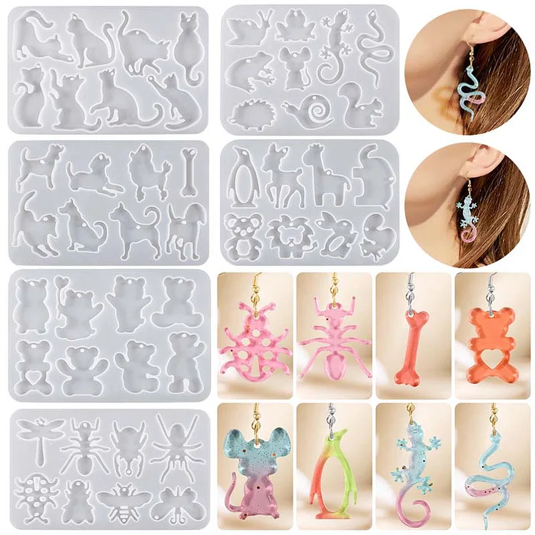 6Pcs Animal Theme Earrings Resin Mold Set CrazyMold