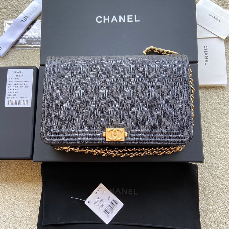 CHANEL 黑色细球纹金色五金A80287