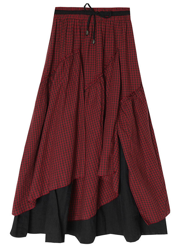 VCSHOES Red drawstring Asymmetrical Patchwork Skirt Spring