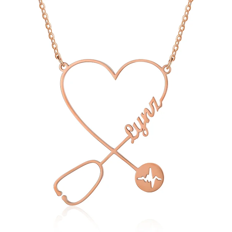 Stethoscope Name Necklace Heart Shape Personalized Name Necklaces Gift for Nurse