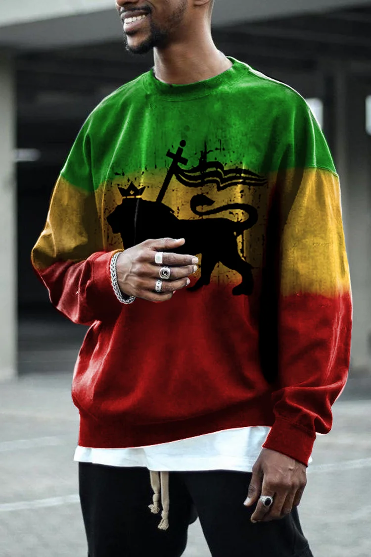 Tiboyz Reggae Colorblock Loose Crewneck Sweatshirt