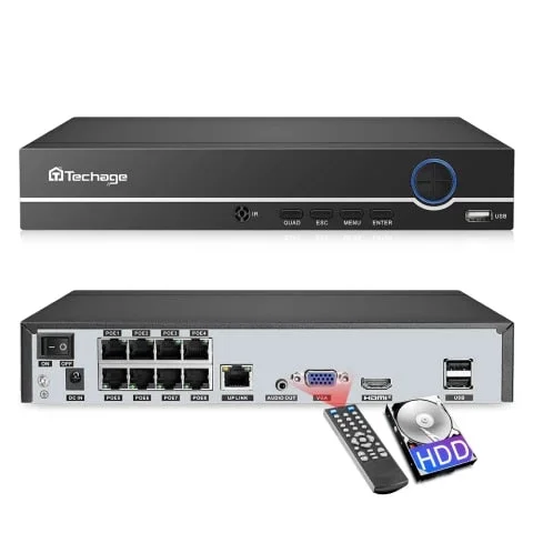 pornhint Pornhint Techage H.265 4CH 8CH 4MP 5MP 1080P POE NVR Audio Out Security Surveillance Network Video Recorder Up to 16CH For POE IP Camera