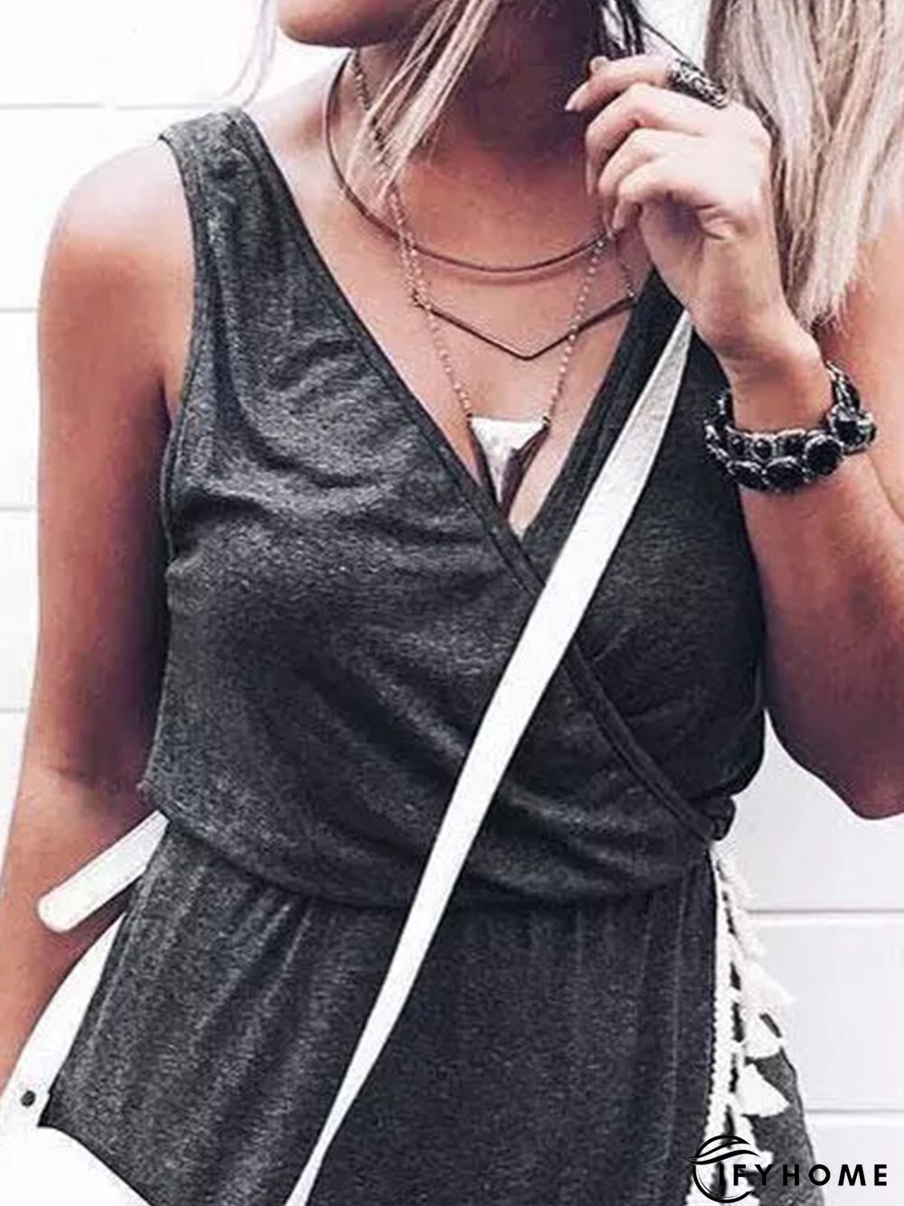 Vintage Tassel Sleeveless Plain V Neck Plus Size Casual Knitting Dress | IFYHOME